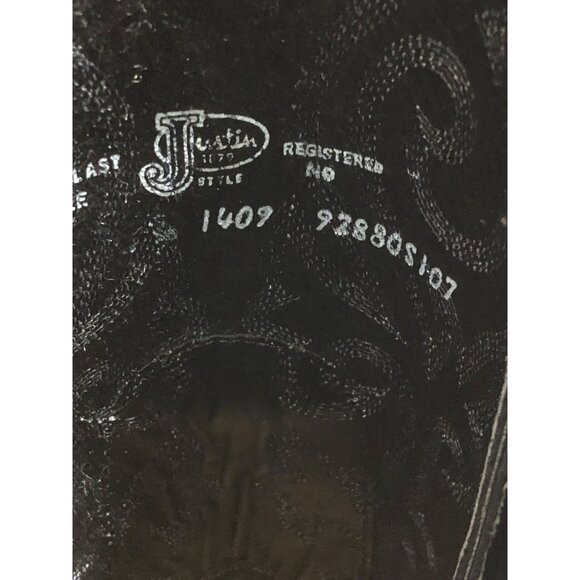 Justin 1409 Cowboy Boots Black Leather Buck Mens 7 1/2 B Western Pull On Rodeo main image 9